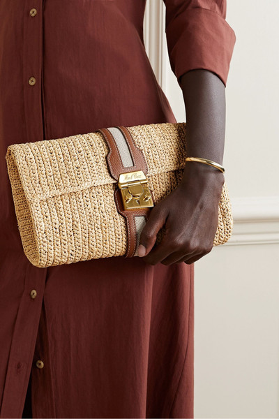 Mark Cross Sylvette leather and canvas-trimmed woven raffia clutch outlook