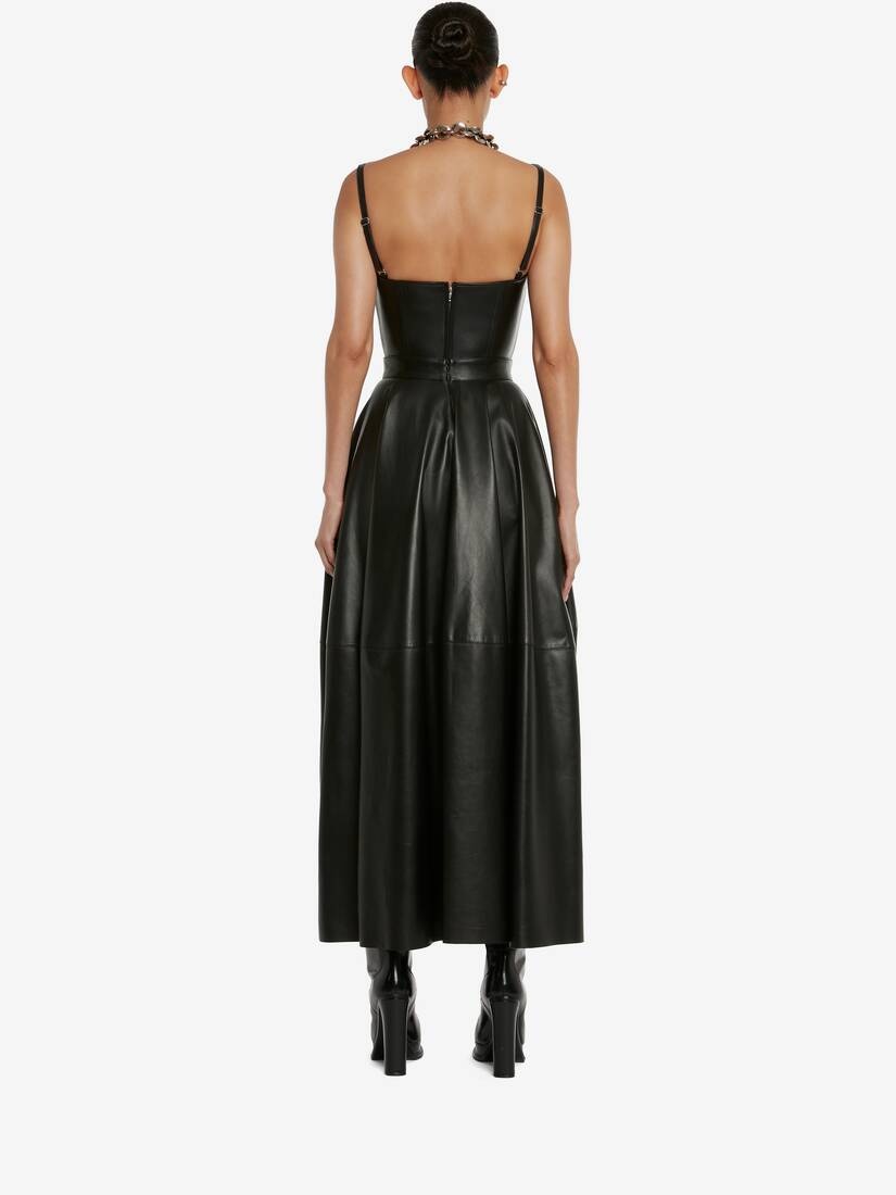 Women's Balloon Leather Skirt in Black - 4