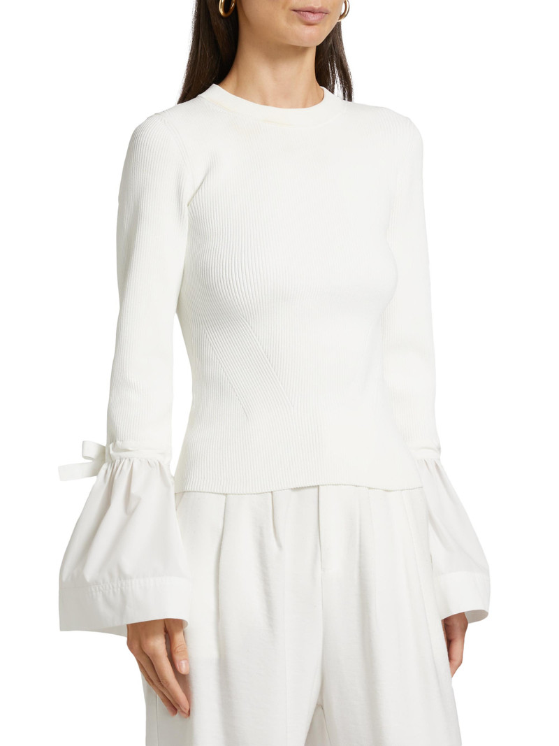 Women's Agata Ribbed Poplin-Cuff Top - White 4