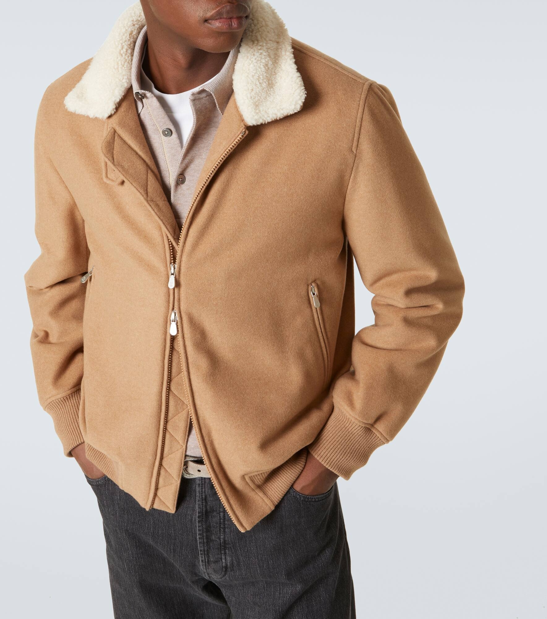Shearling-trimmed cashmere jacket - 5