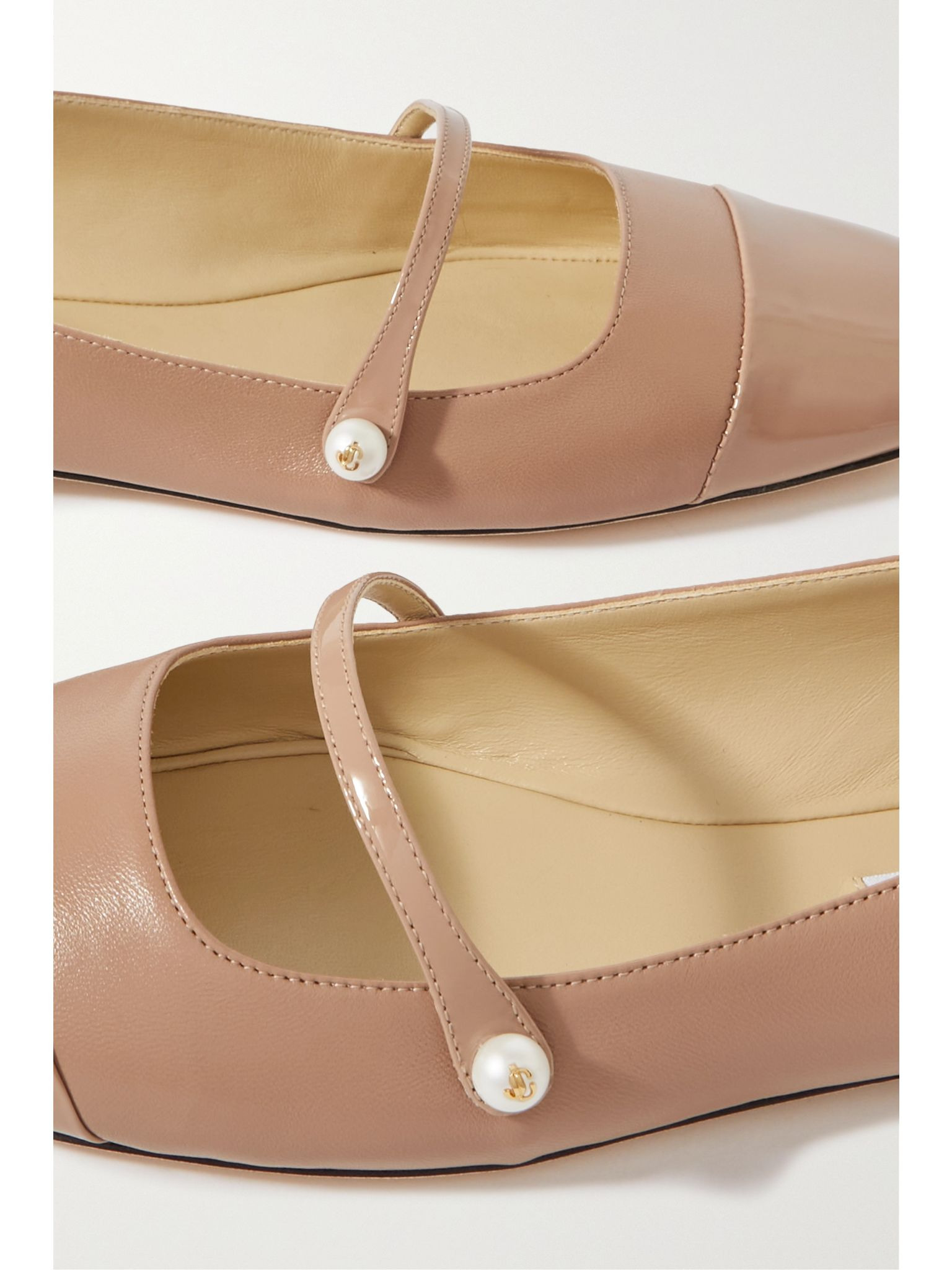 Elisa embellished patent-trimmed leather Mary Jane flats Beige - 4