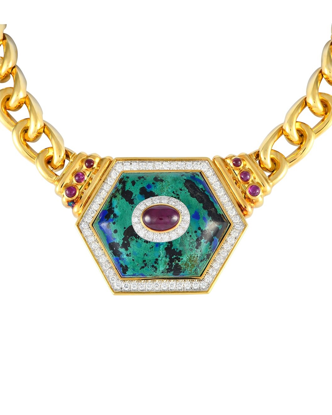 David Webb 18K 2.00 ct. tw. Diamond Azur Malachite And Ruby Statement Necklace (Authentic Pre-Loved) - 1
