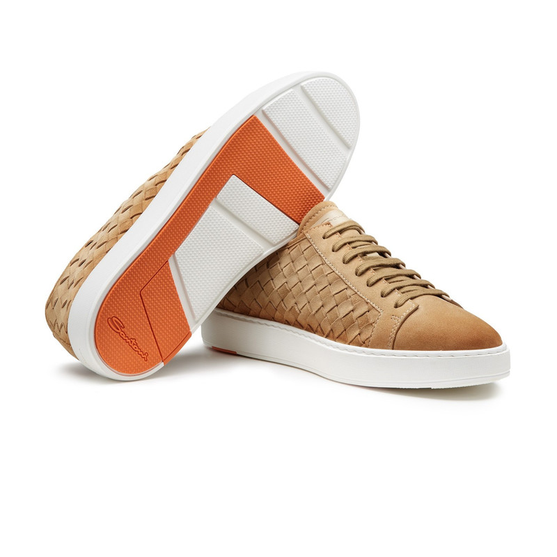 Men's beige woven suede sneaker 4