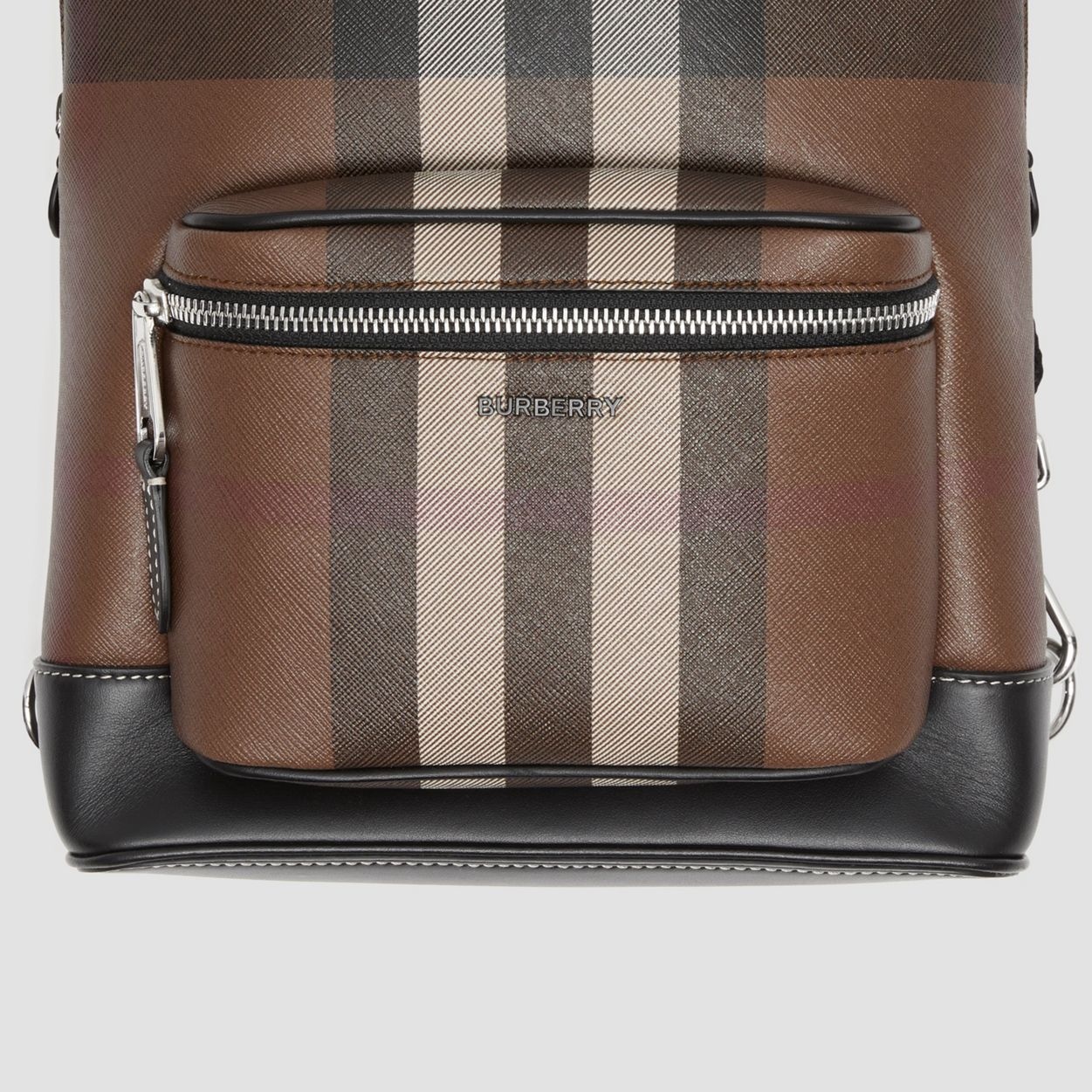 Check and Leather Crossbody Backpack - 2