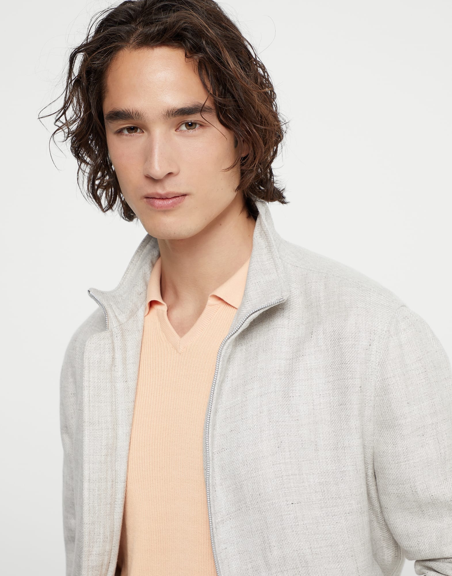Linen, wool and silk diagonal bomber jacket - 3