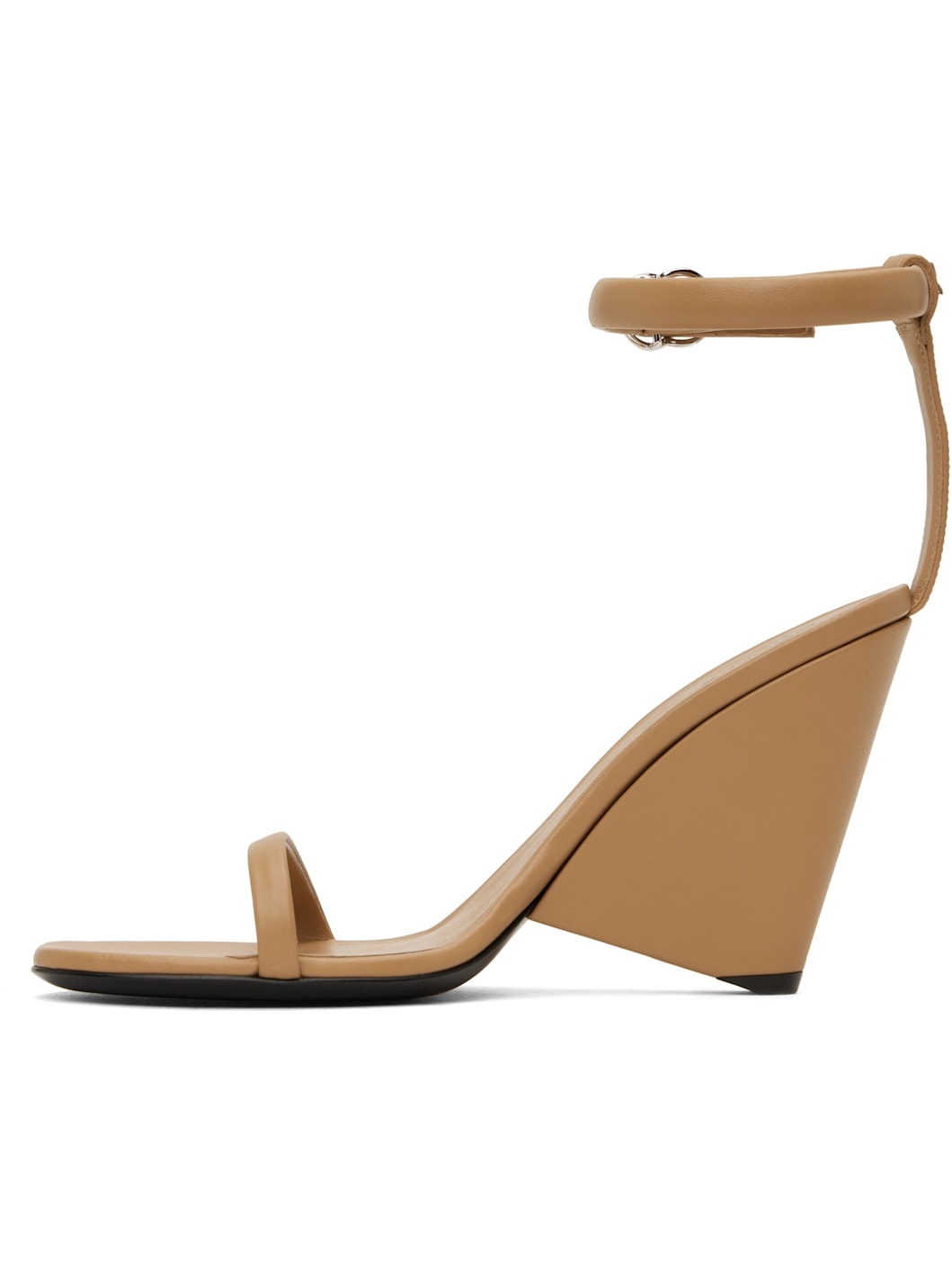 Beige Oblique Leather Heeled Sandals - 3