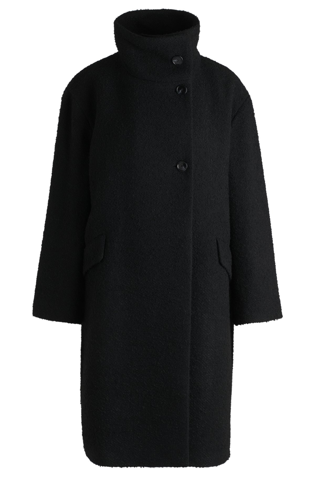 FUNNEL-NECK COAT IN PATTERNED MELANGE FABRIC - 1