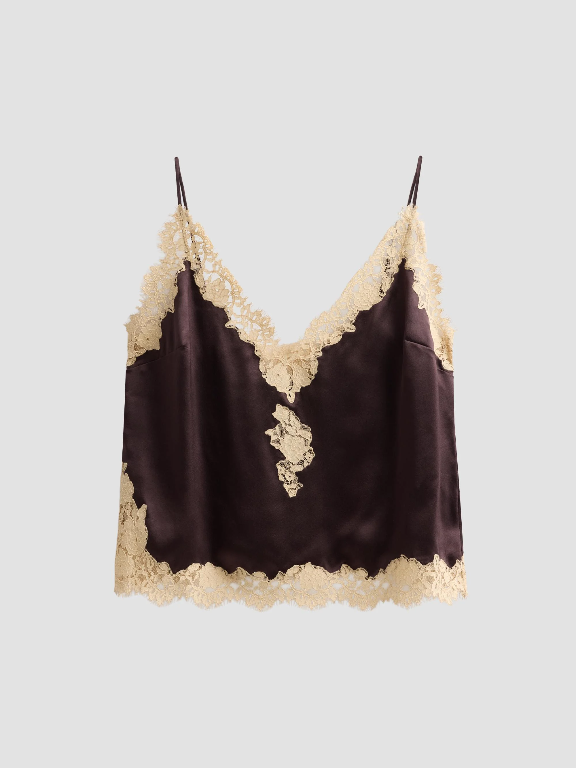 Women's Kira Lace-Trimmed Silk Camisole - Equestrian Brown Cream - 1