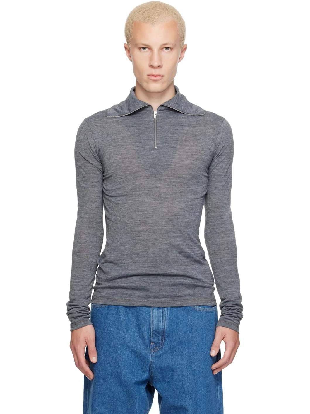 Gray LS Zip Polo - 1