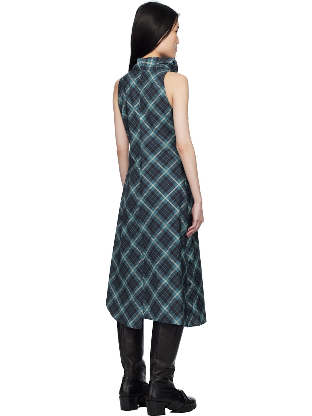 Blue Halter Sleeveless Midi Dress - 3