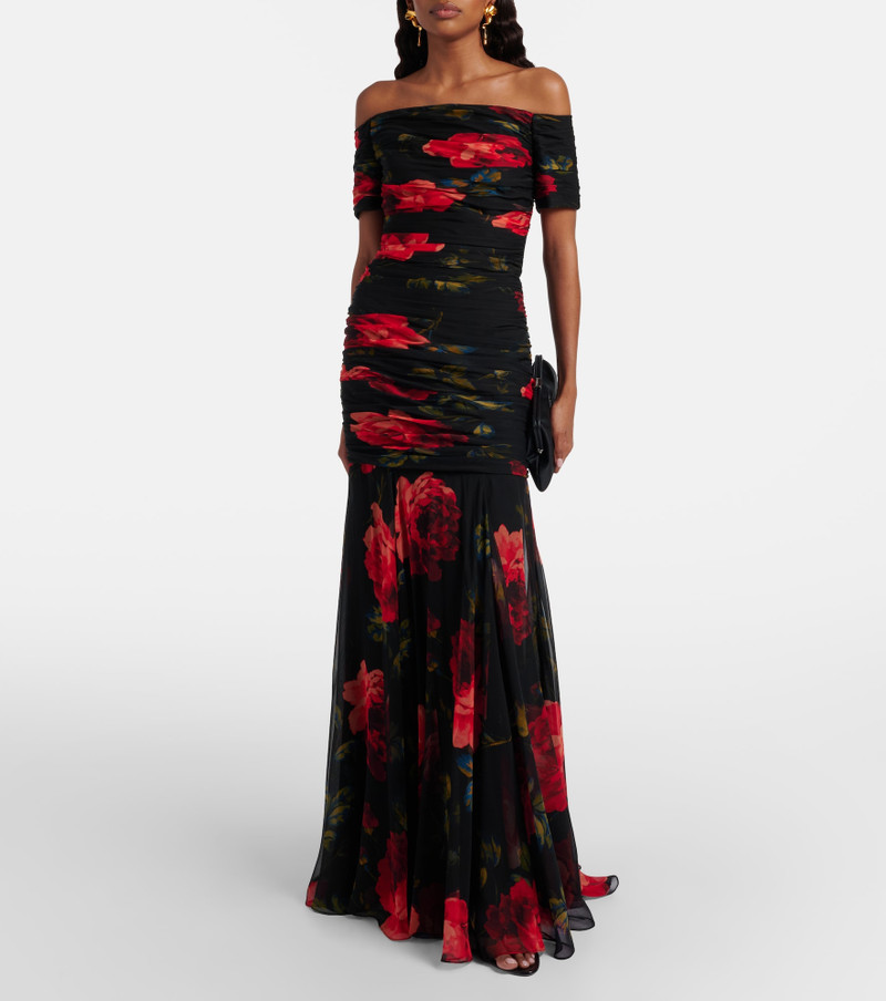 CAROLINA HERRERA Floral ruched off-shoulder silk chiffon gown outlook