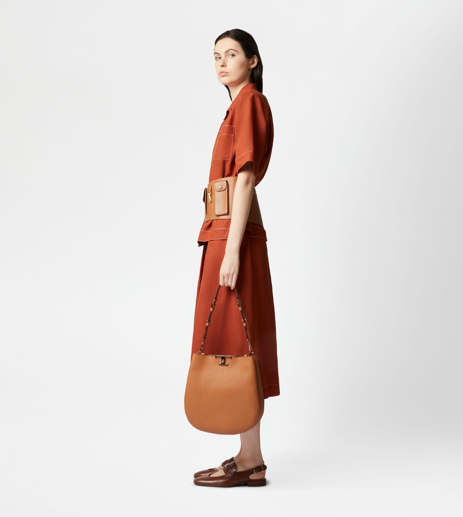 T TIMELESS SHOULDER BAG IN LEATHER SMALL - BROWN - 3
