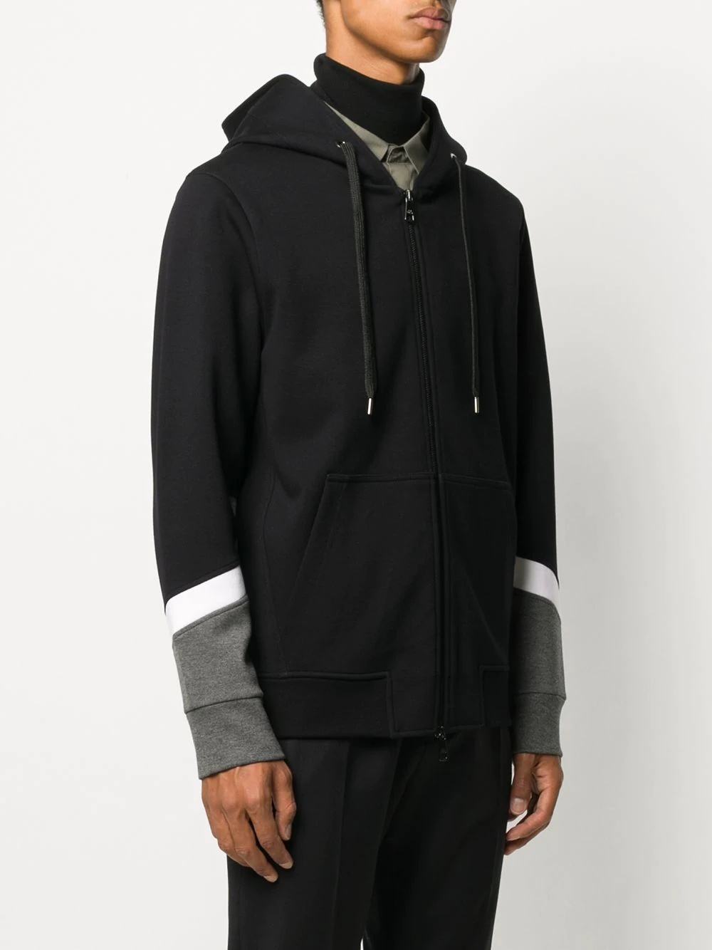 panelled sleeves zipped hoodie - 3