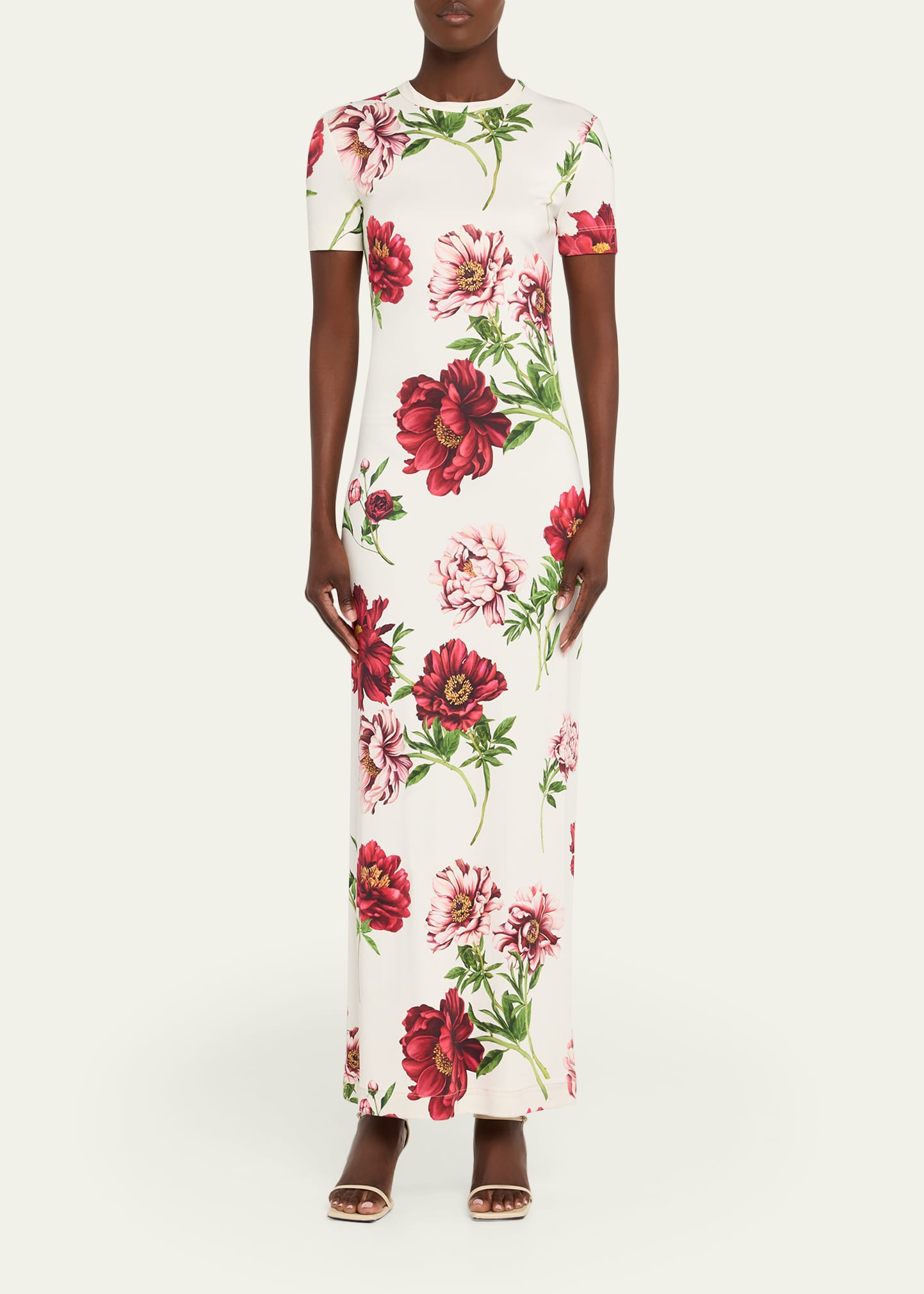 Peony-Print Jersey Short-Sleeve Maxi T-Shirt Dress - 2
