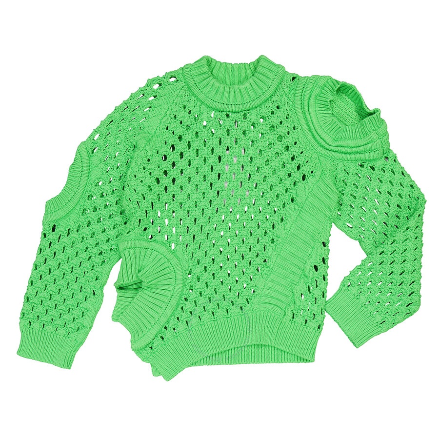 Stella McCartney Ladies Green Fluo Oversized Textured Mesh Sweater - 5