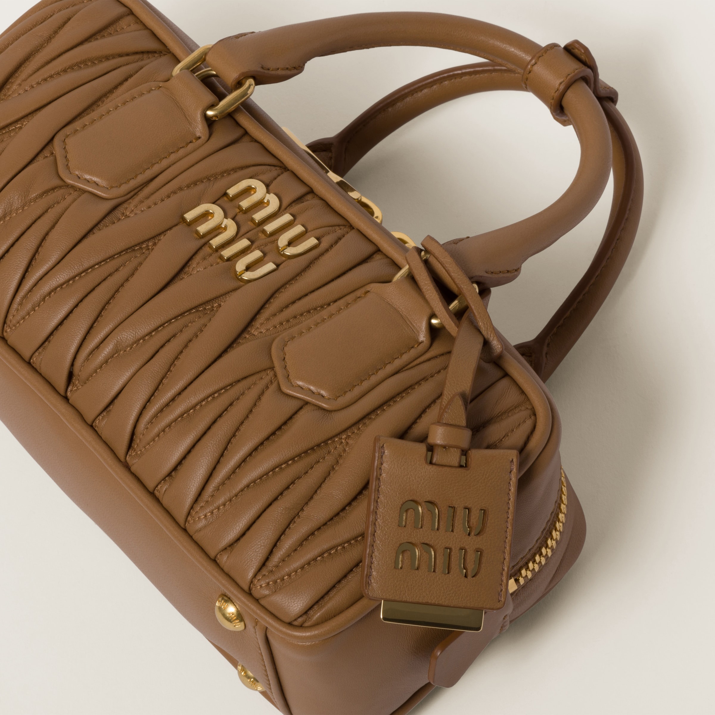 Arcadie Matelasse Leather Tote Bag in Brown - Miu Miu