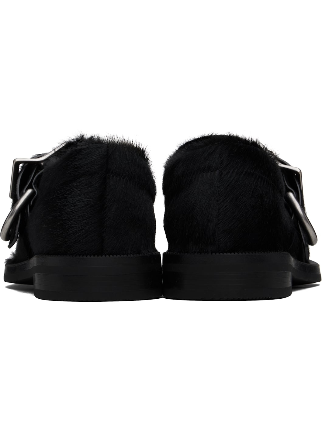 Black Bulb Toe Buckle Loafers - 2