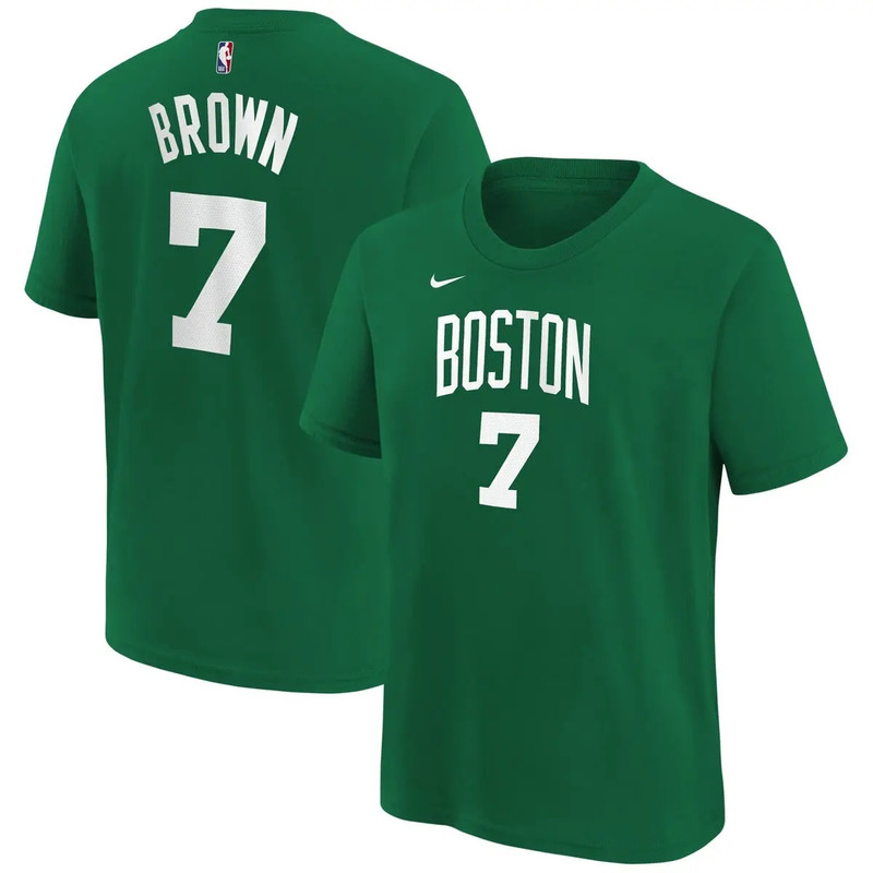 Youth Jaylen Brown Kelly Green Boston Celtics 아이콘 이름 및 번호 티셔츠 1