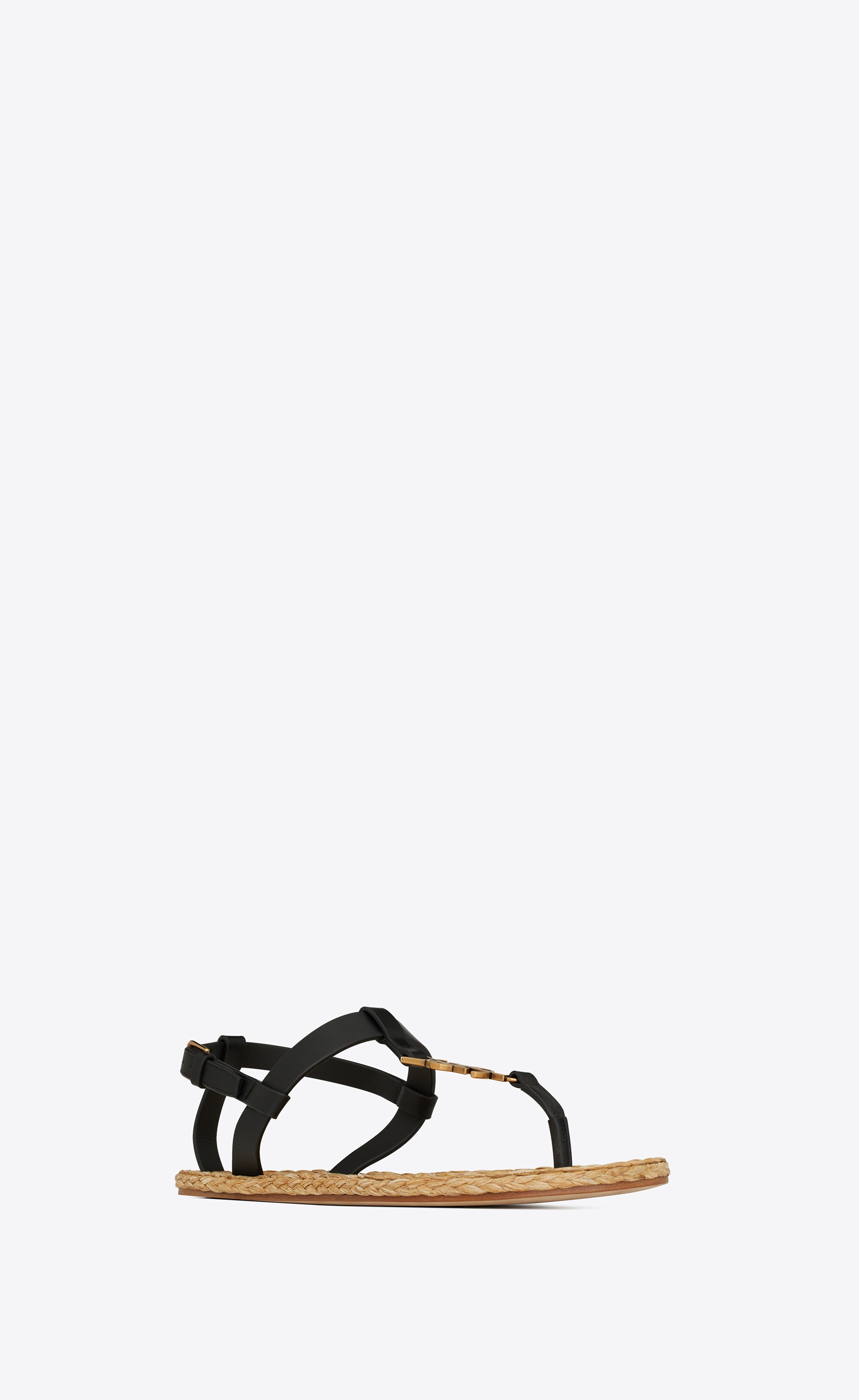 cassandra flat sandals in smooth leather with bronze-tone monogram - 2