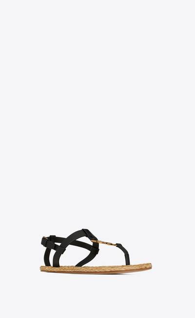 SAINT LAURENT cassandra flat sandals in smooth leather with bronze-tone monogram outlook