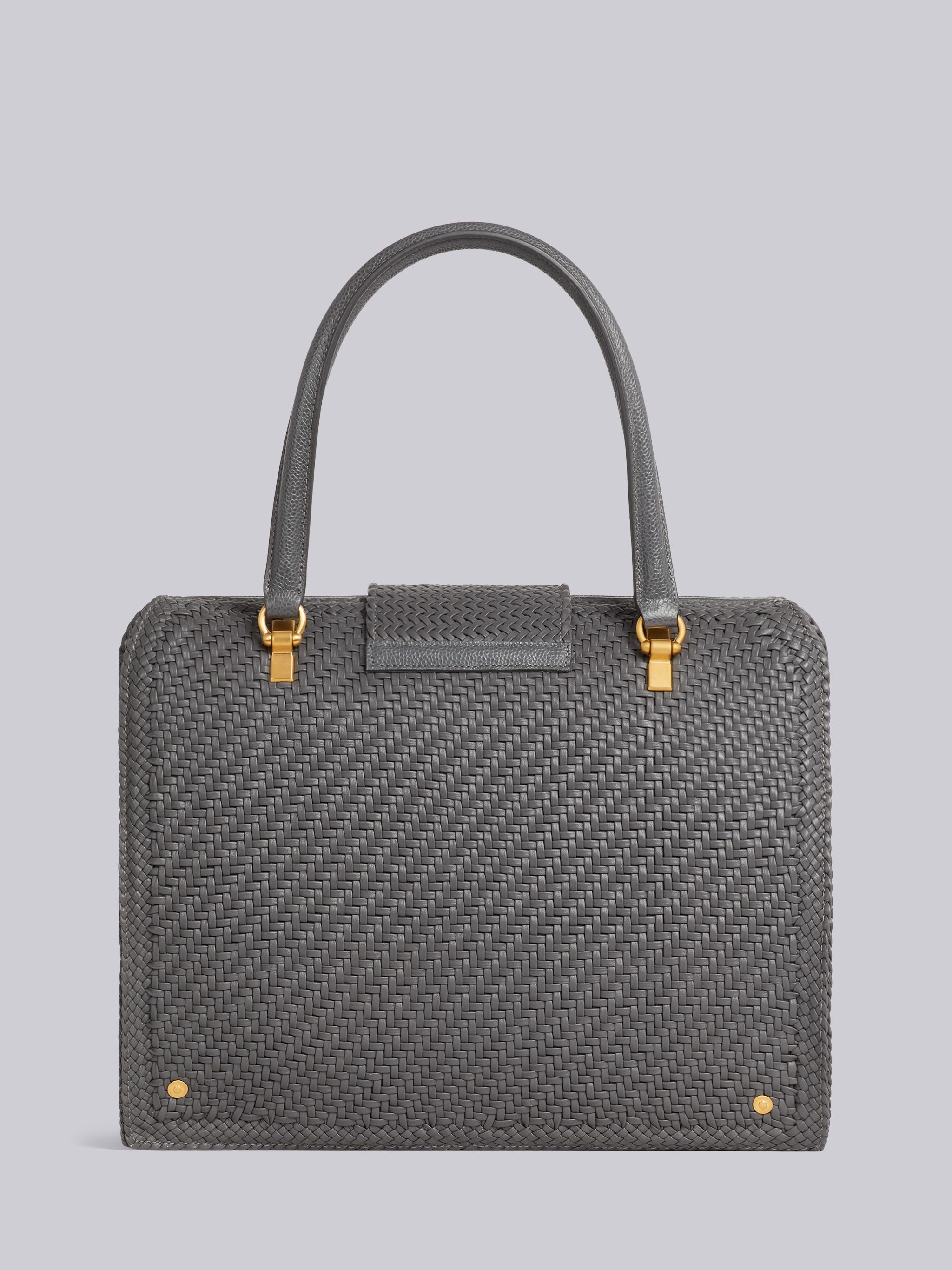 Dark Grey Woven Soft Calf Leather Braided Center Stripe Mrs. Thom Bag - 4