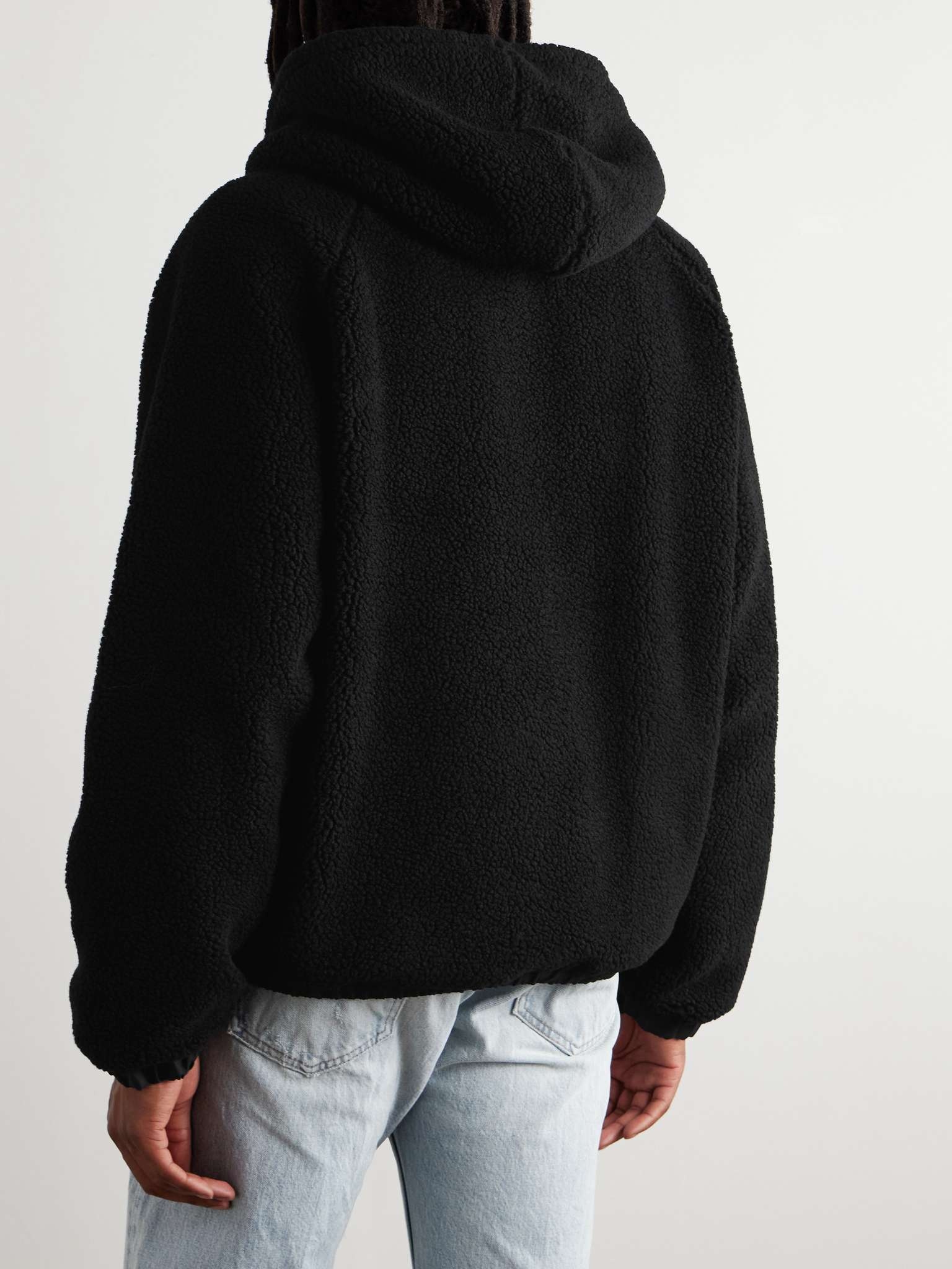 CELINE Logo-Embroidered Shell-Trimmed Fleece Hoodie