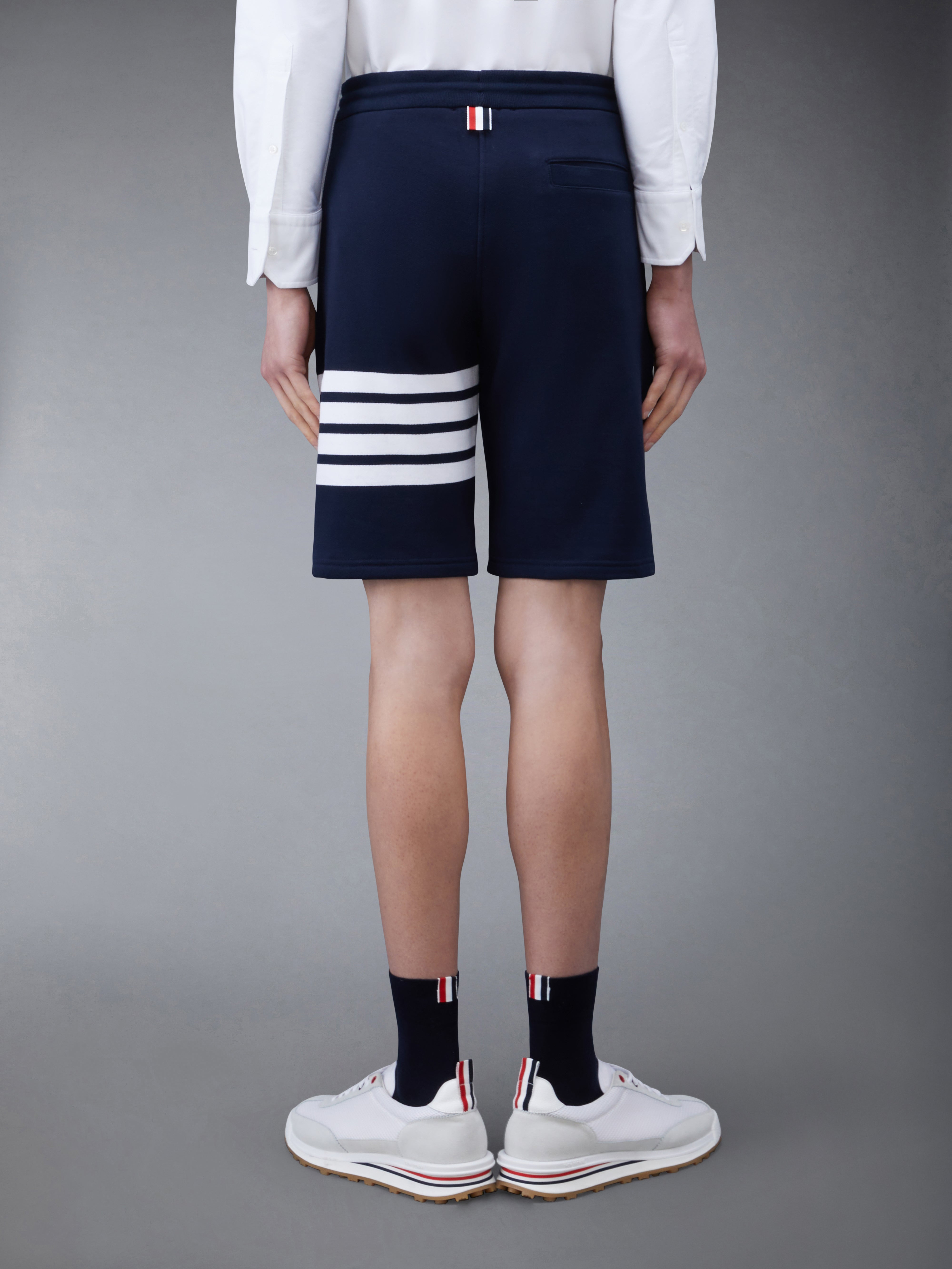 Navy Cotton Loopback Knit Engineered 4-Bar Sweat Shorts - 3