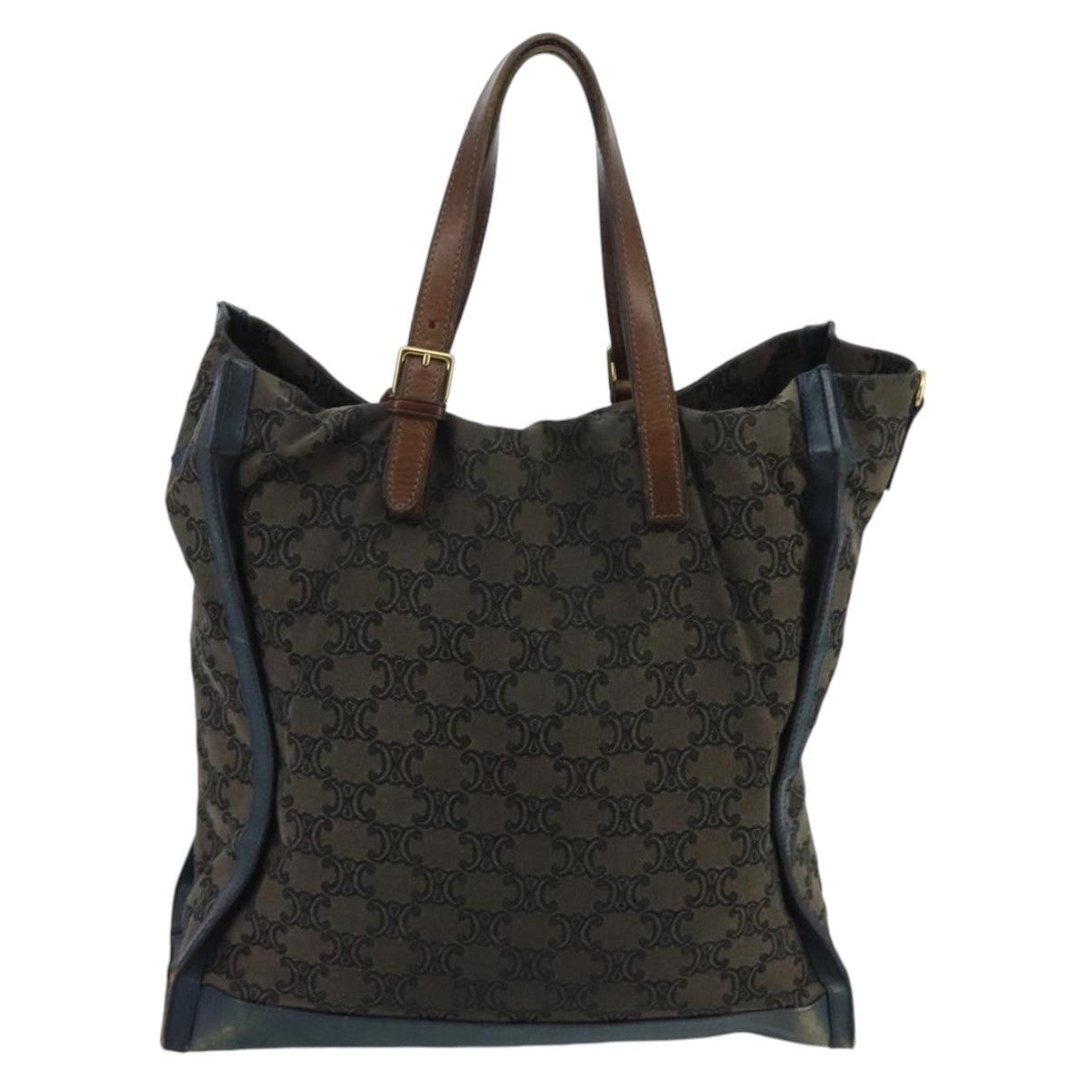 CELINE Paris Macadam Canvas Tote Bag Brown Navy Gold - 2