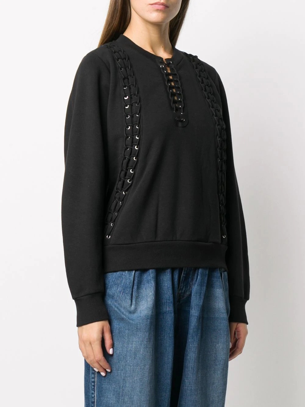 lace-up rib-trimmed sweatshirt - 3