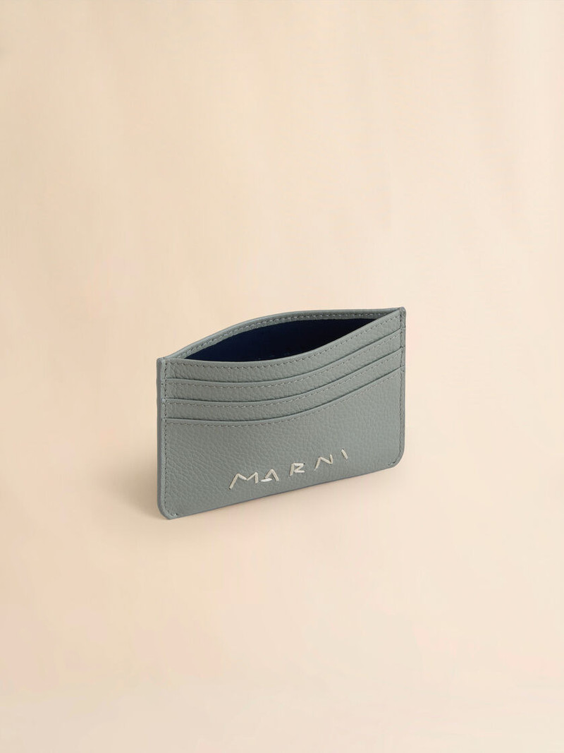 Marni GREY LEATHER CARDHOLDER WITH MARNI MENDING EMBROIDERY outlook