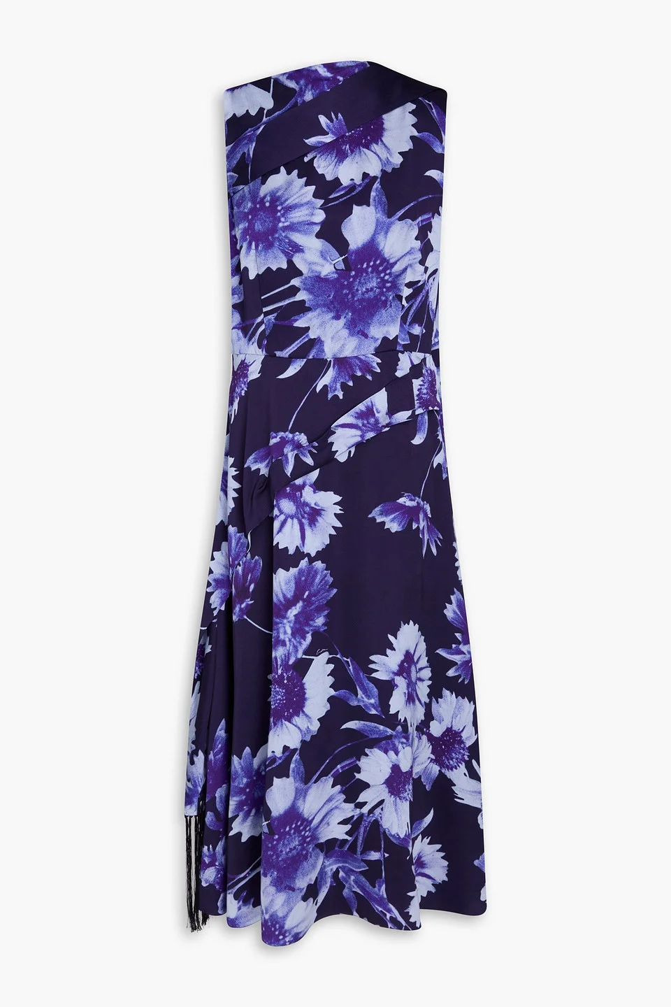 Fringed floral-print satin midi dress - 1