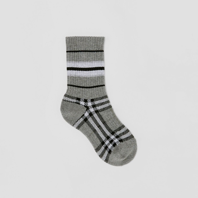 Check and Stripe Stretch Cotton Socks 1