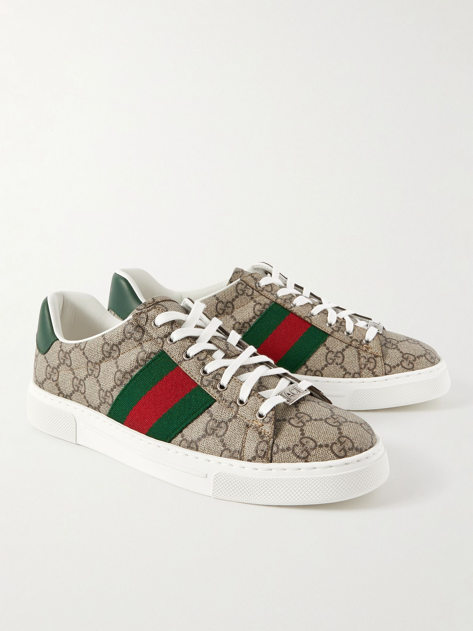 Ace Leather and Webbing-Trimmed Monogrammed Canvas Sneakers Brown - 4