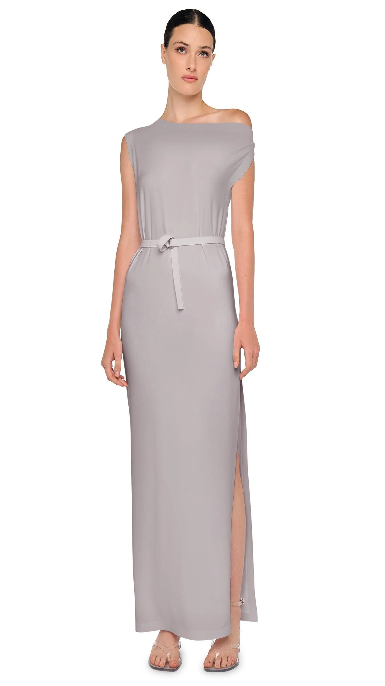 DROP SHOULDER LONG DRESS W/ SIDE SLIT - 1