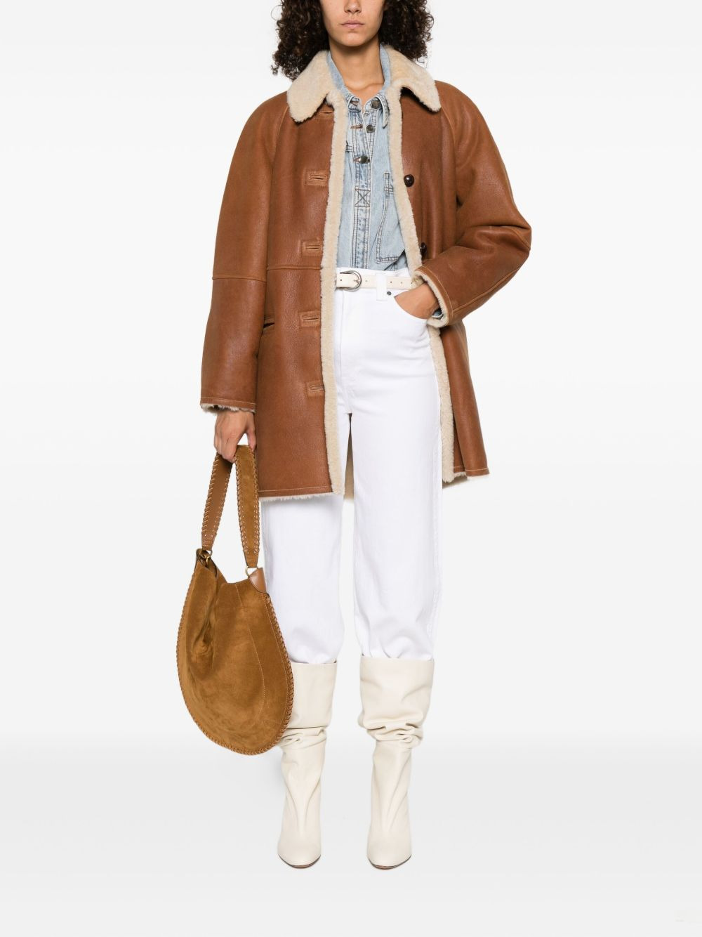 shearling-trim coat - 2
