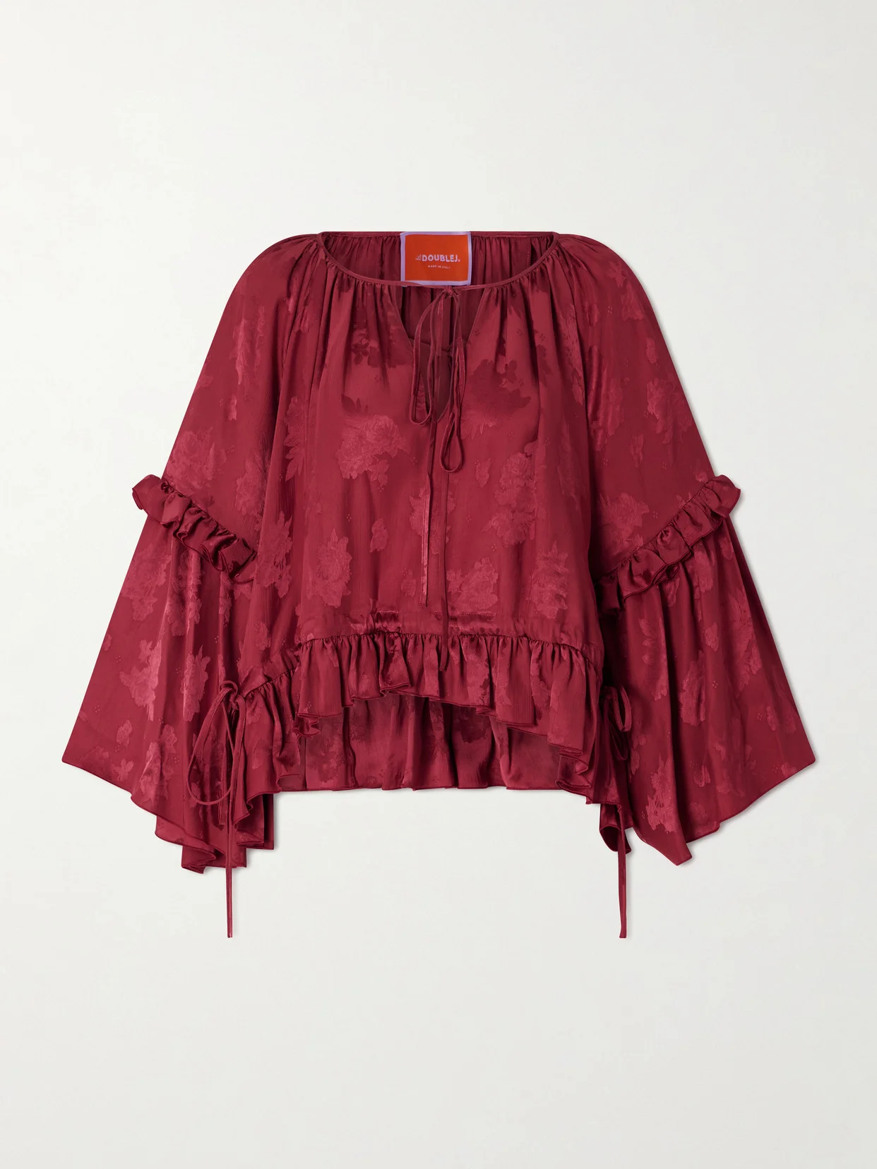 Boho Asymmetric Ruffled Satin-jacquard Blouse - 1