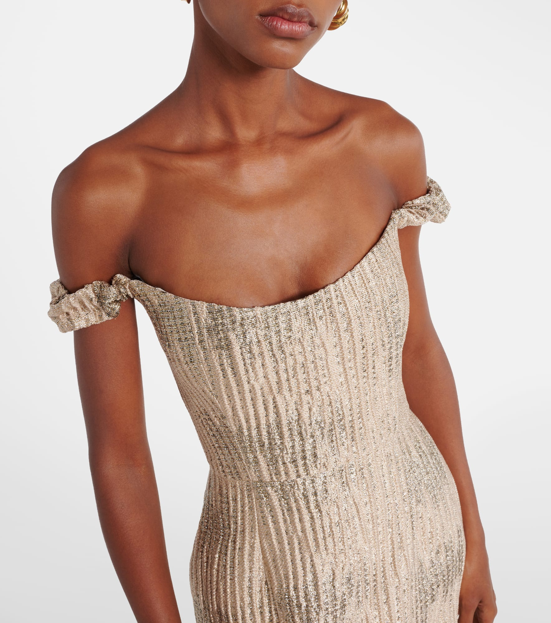 Yolanda off-shoulder brocade gown - 4