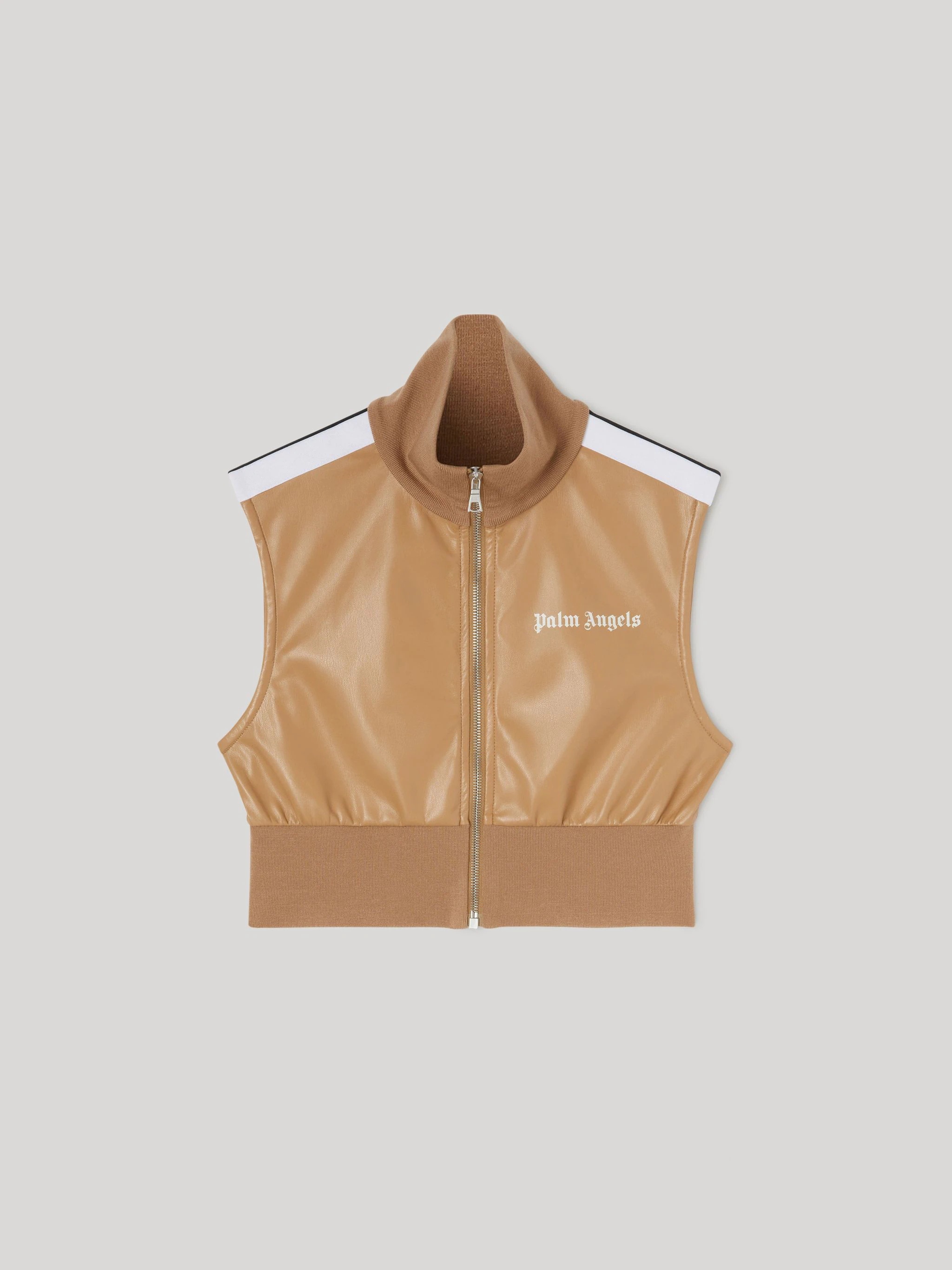 LEATHER CROPPED TRACK VEST - 1