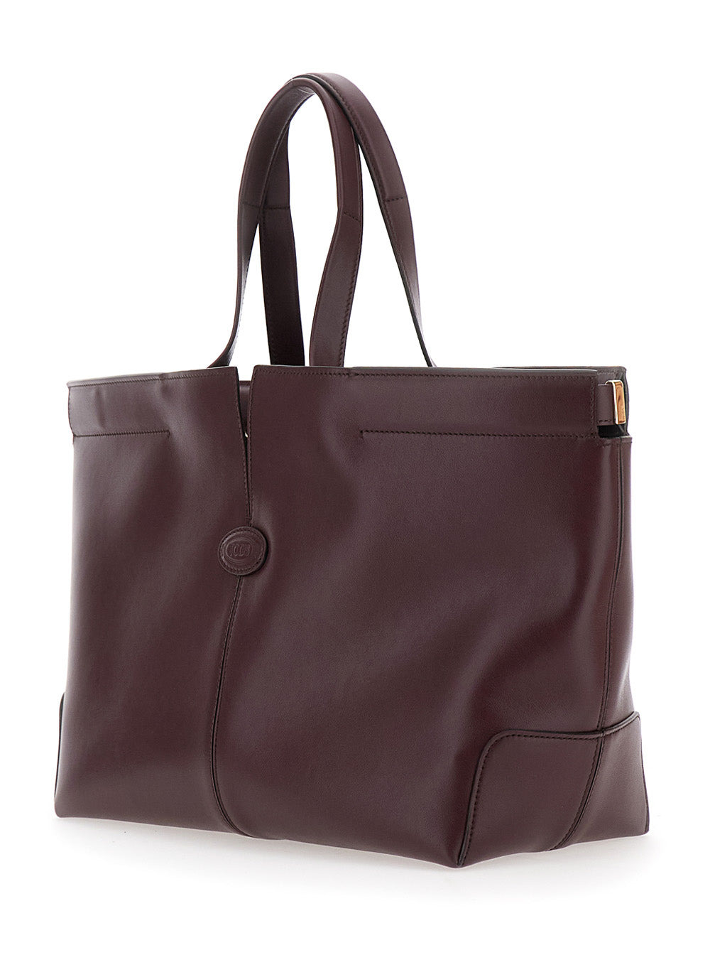 Tod's Women Bordeaux Tote Bag With Two Top Handles And Embossed Logo Lettering On The Front In Leath - 2