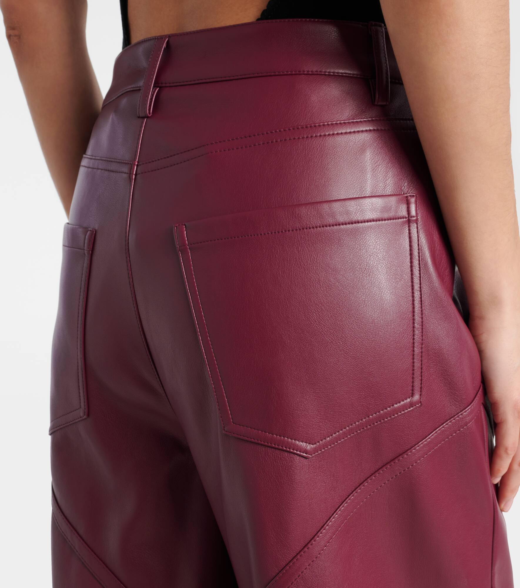 Mid-rise faux leather wide-leg pants - 6
