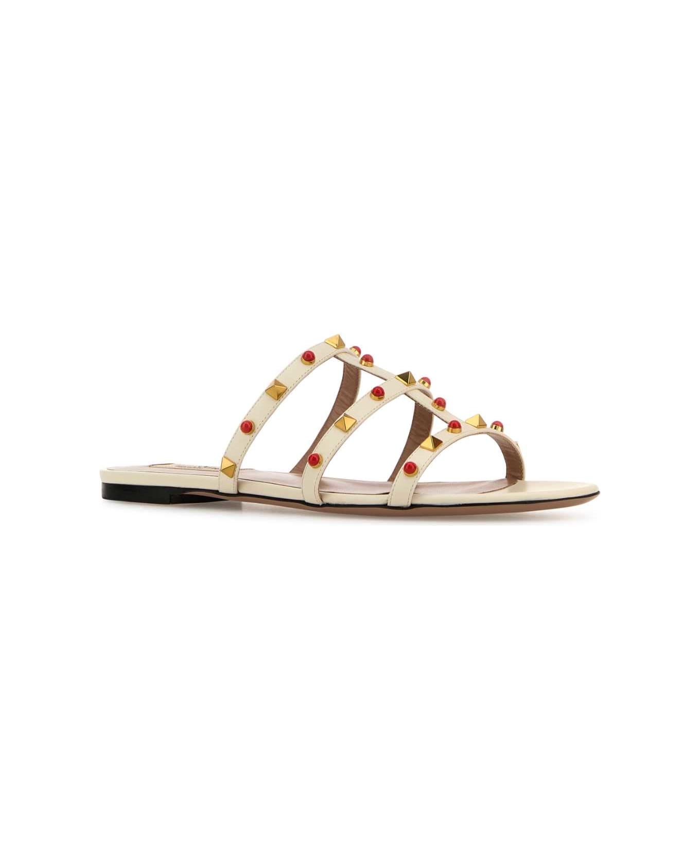 White Leather Studs Slippers - 2