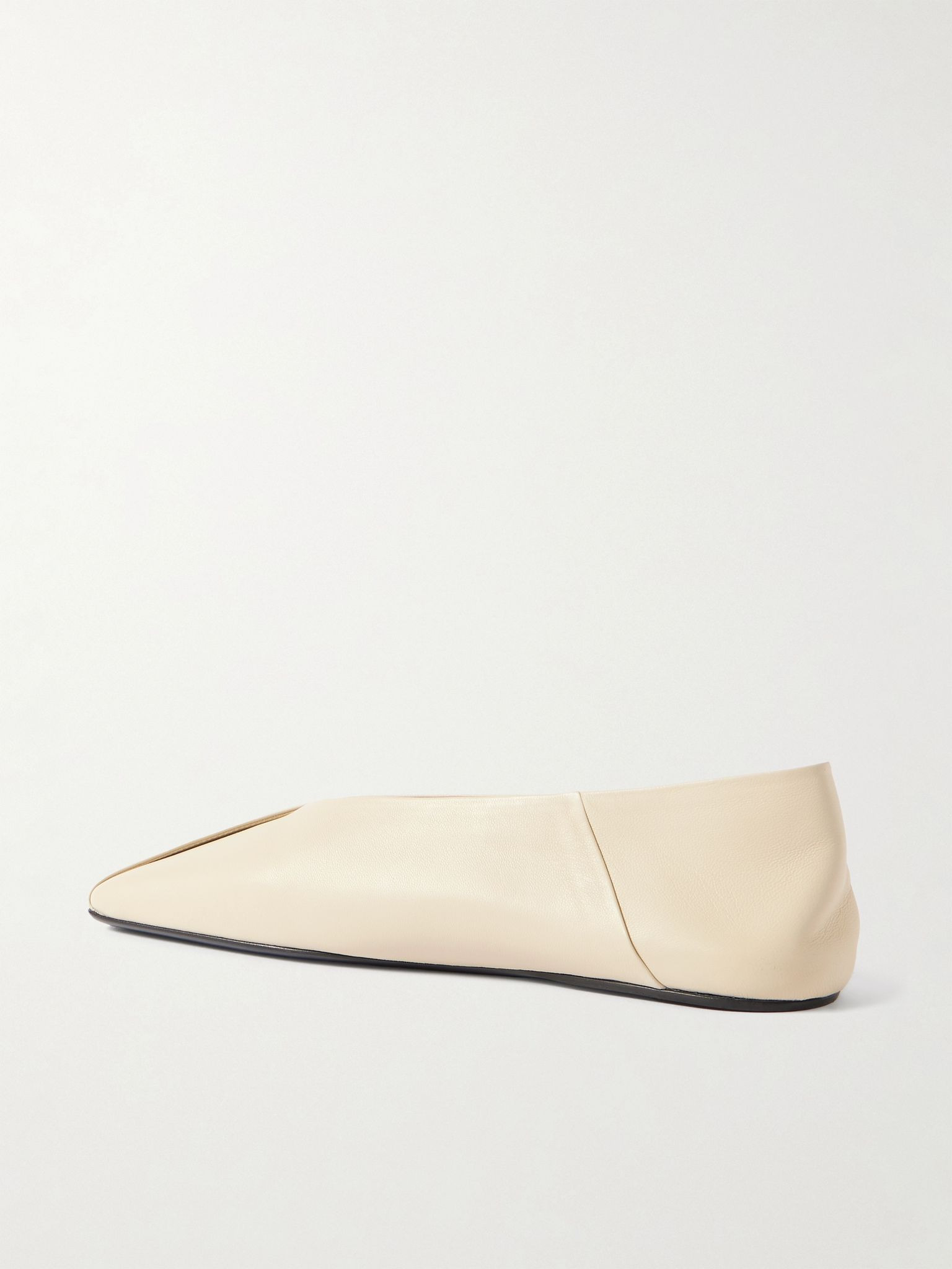 Asymmetric leather ballet flats Cream - 4