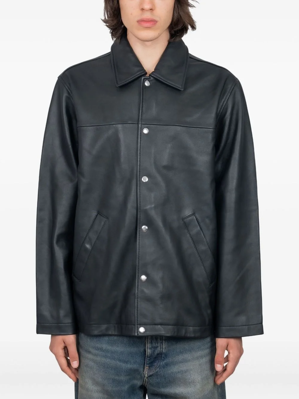 snap-fastening leather jacket - 1