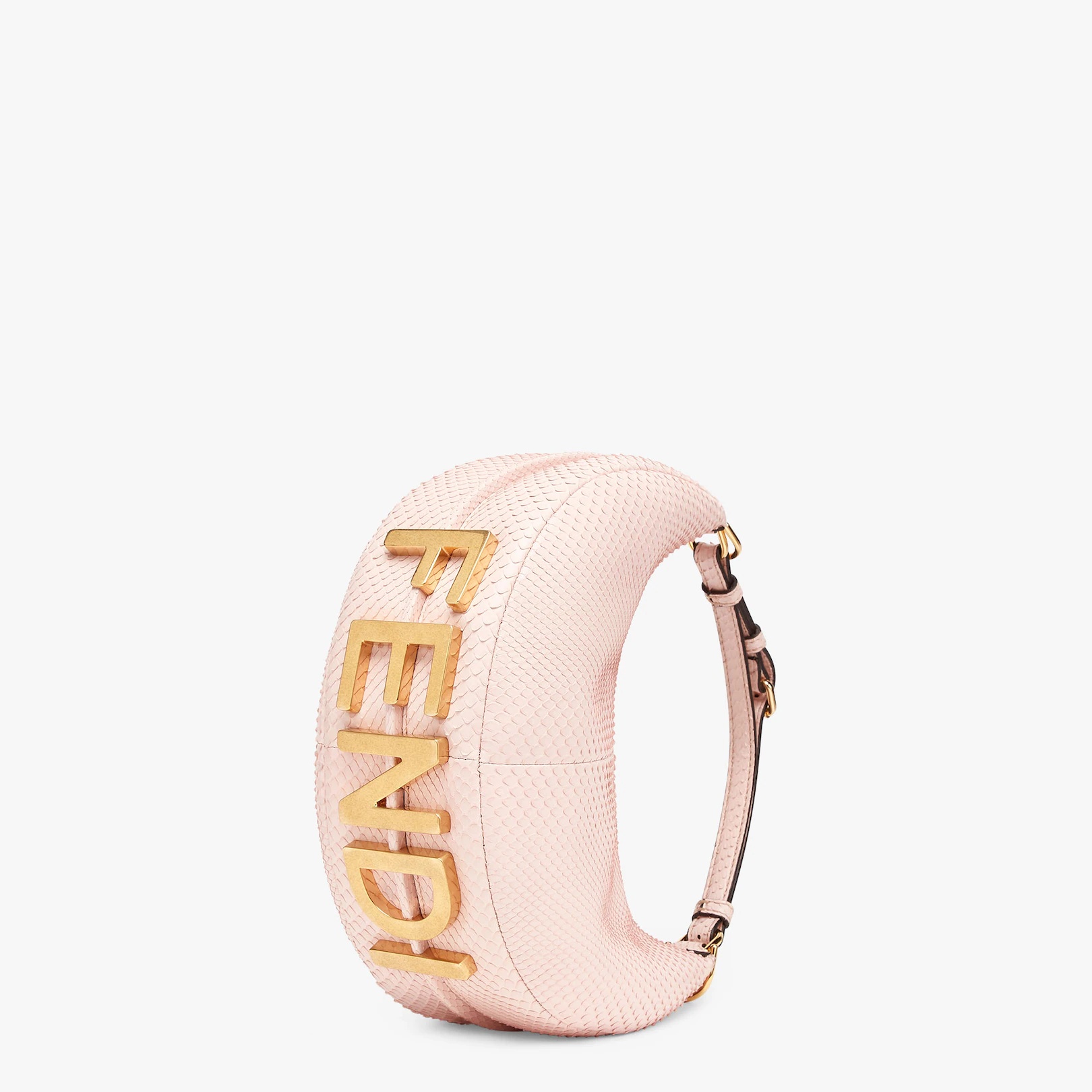 Small hobo bag made of exquisite pale pink python leather, with vintage gold metal FENDI lettering v - 2