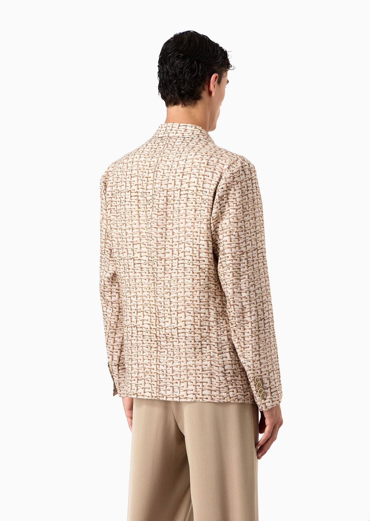 Single-breasted jacket in a woven print linen - 3