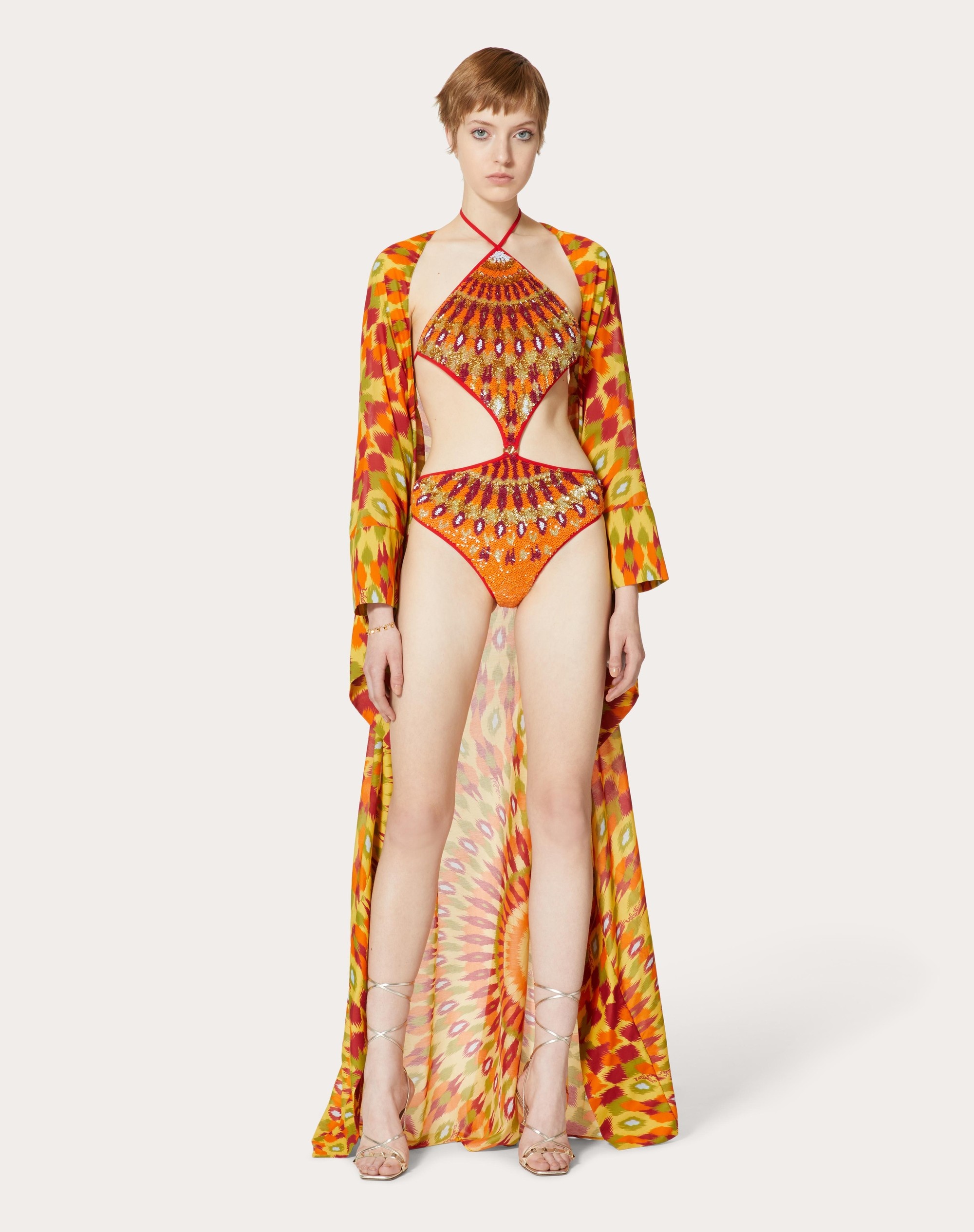 LONG VOILE CAPE WITH ROUND RAIN PRINT - 3