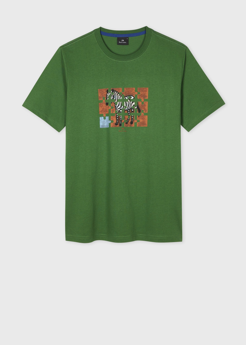 Green 'Zebra Jigsaw' Print T-Shirt 1