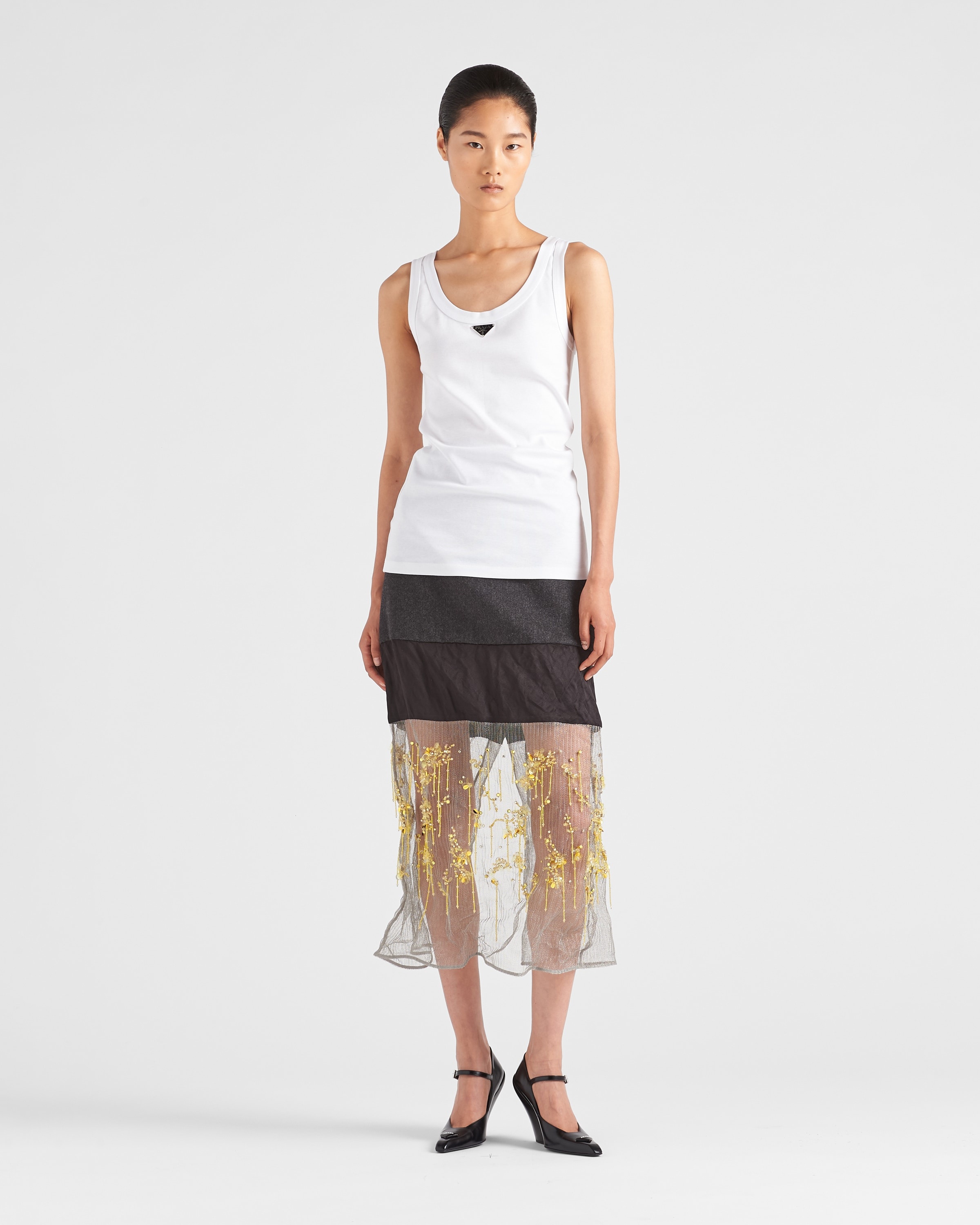 Embroidered cloth and mesh midi-skirt - 2