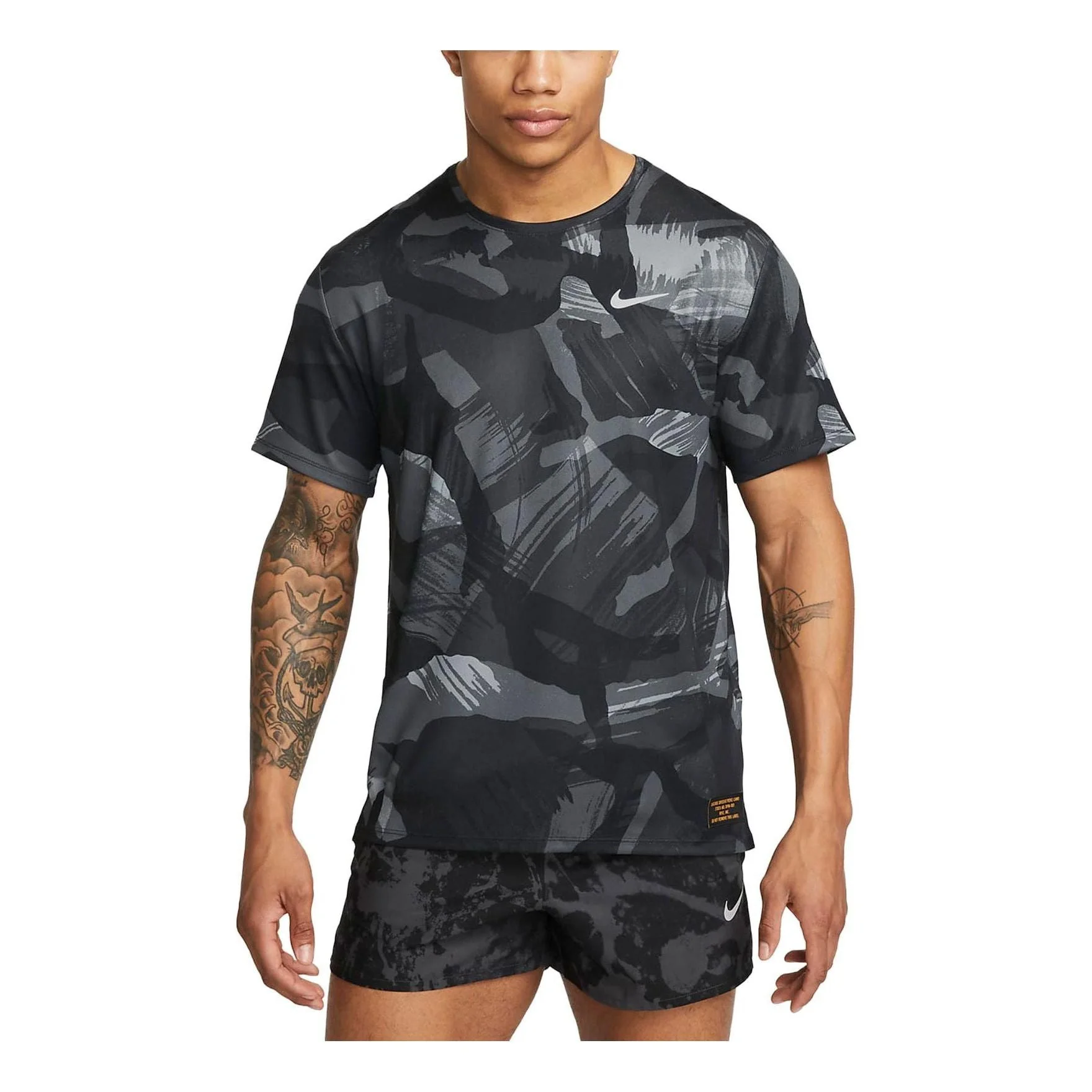 Nike Dri-Fit Miler Camouflage Running T-Shirt 'Black Grey' FD4053-010 - 1