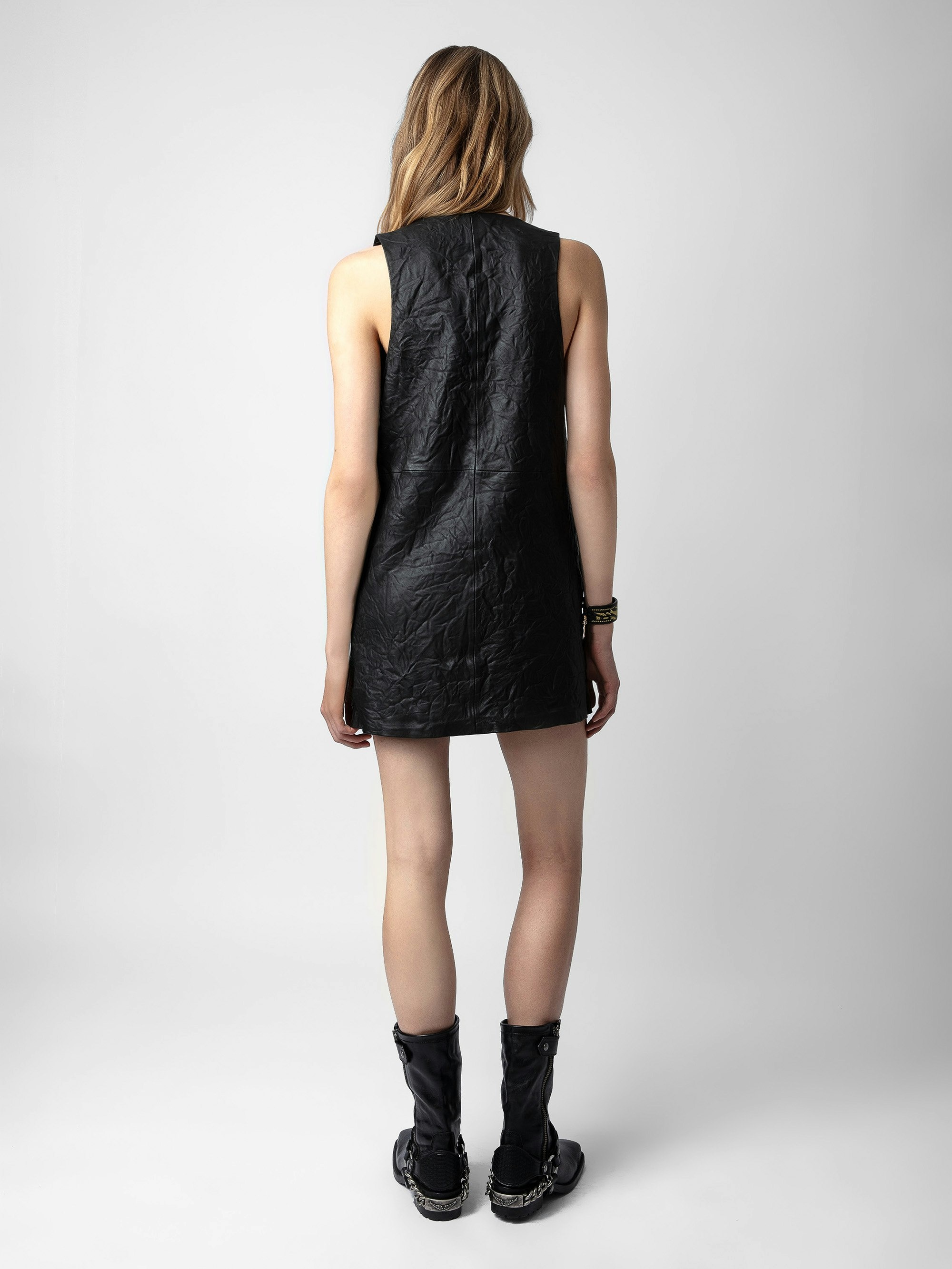 Rasha Crinkled Leather Dress - 3